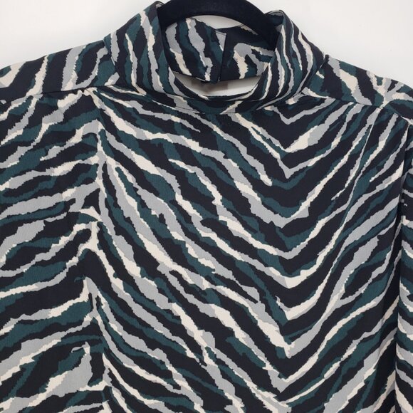 Nasty Gal Zebra Print Midi Dress 8 Long Sleeves High Low Hem Green Black - Picture 7 of 11